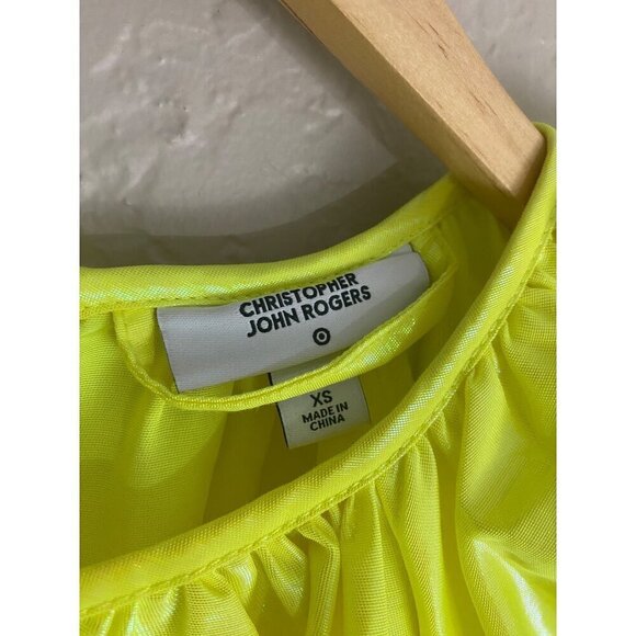 Christopher John Rogers Women's Flourescent yellow Puff Sleeve Dress - XS - Picture 3 of 14